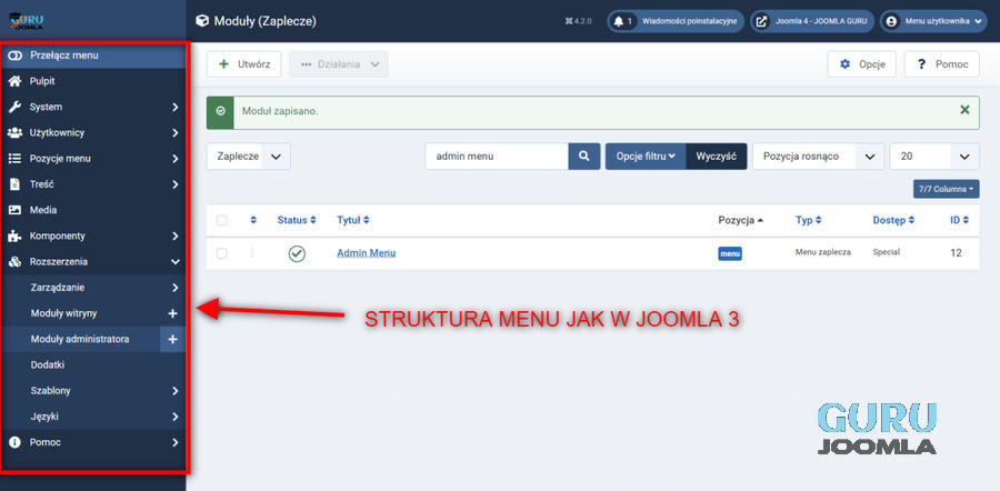 joomla 4 zmiana struktury menu na joomla 3 krok 5 pomoc joomla