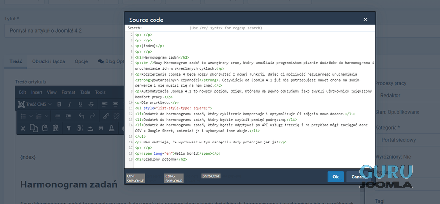 joomla 4 1 podswietlanie kodu w tresci