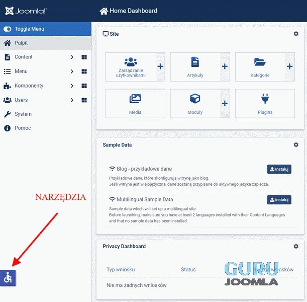 joomla 4 dostępność cyfrowa dostępne zaplecze ver 1