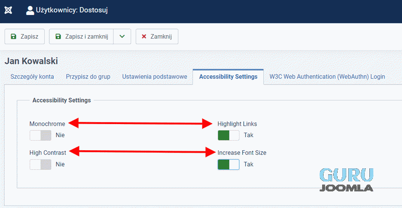 joomla 4 dostępność cyfrowa per user