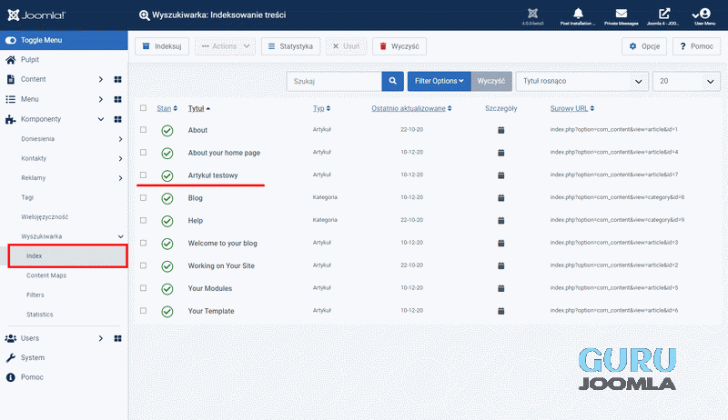 joomla4 inteligetne wyszukiwanie indeksowanie