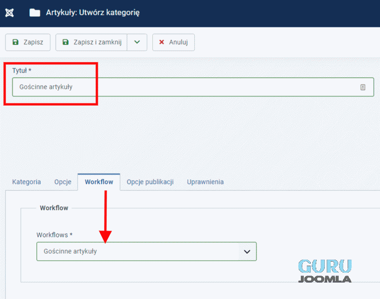 Joomla4 workflow gościnne kategoria 