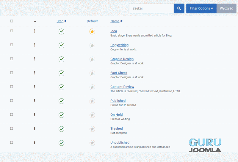 Joomla4 workflow przykłady stanów 