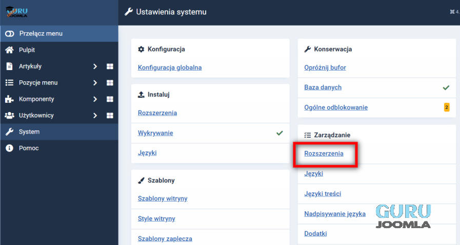 joomla 4 zarzadzanie rozszerzenia pomoc joomla