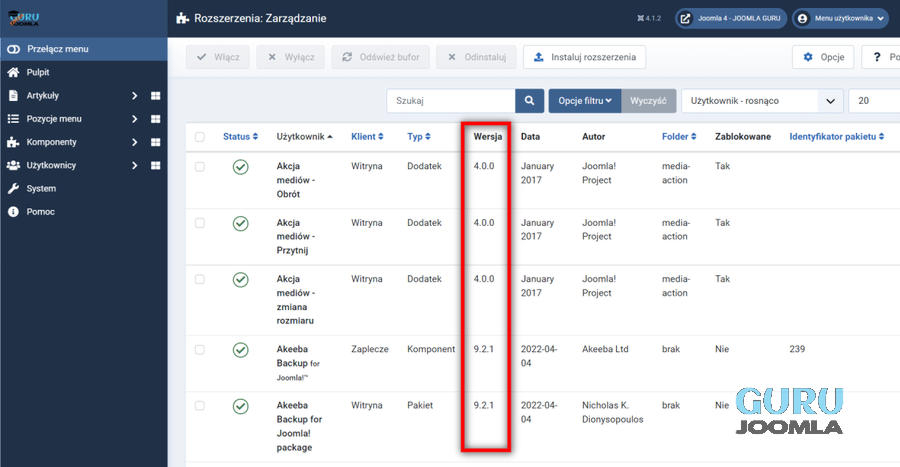 joomla 4 zarzadzanie rozszerzenia wersja pomoc joomla