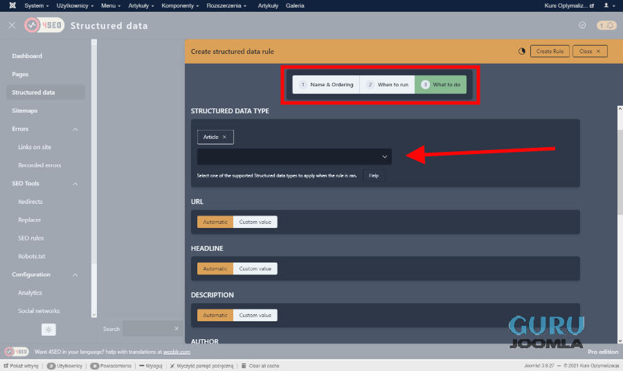 4seo zaplecze dane strukturalne konfiguracja koniec Joomla