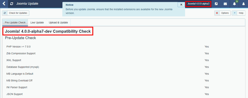 joomla4alfa pre check