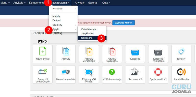 joomla nadpisywanie tłumaczeń menu