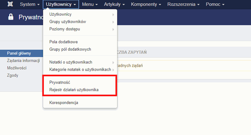 joomla3 9 beta narzedzia prywatnosci menu