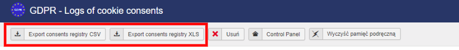 gdpr logowanie zgody userow na cookie export