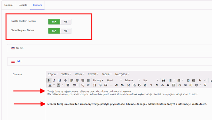 ja gdpr setting custom
