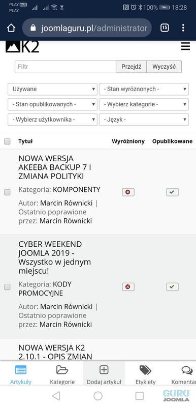 K2 v2.10.2 widok mobile telefony