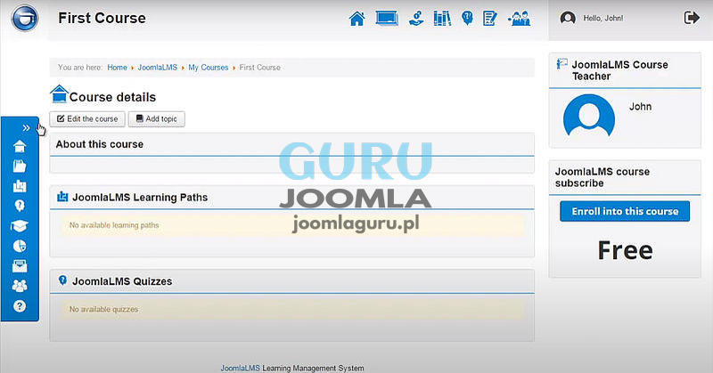 joomlalms panel kursu on lineo