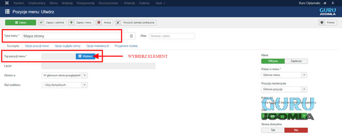 osmap menu dodawanie pozycji  OSMAP