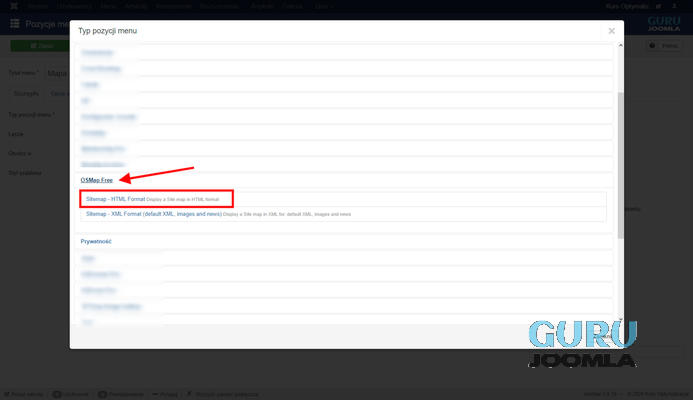 osmap menu wybranie elementu HTML do menu
