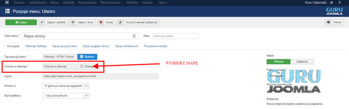 osmap menu wybieranie mapy strony