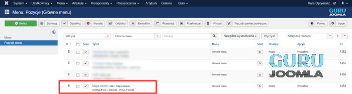 osmap menu widoczny nowy element menu 