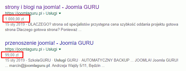 google structered adata panel glowny cena