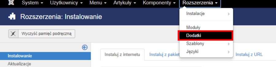 zarzadzanie instaluj zakladki dodatki