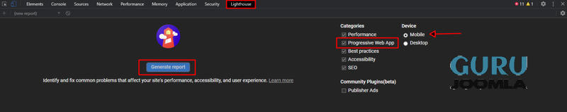 lighthouse jak testowac pwa przegladarka opera a