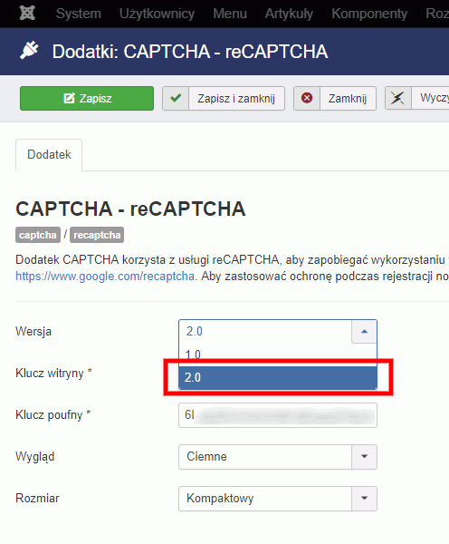 recaptcha konfiguracja joomla