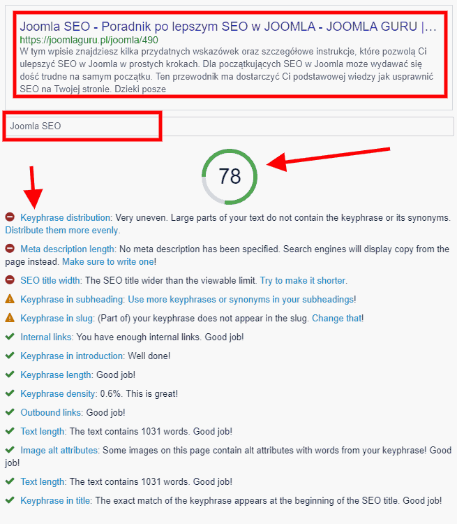 route66 analizator tresci - Poradnik po lepszym SEO w JOOMLA