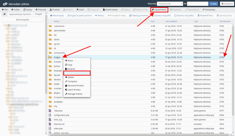cpanel manager plikow zmiana praw