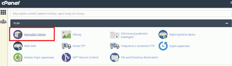 cpanel manager plikow