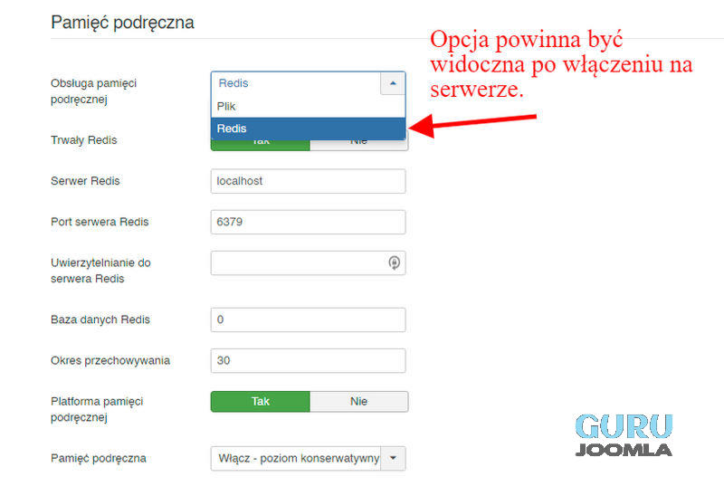 redis konfiguracja panel pamieć podręczna joomla 3 