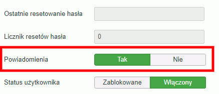 użytkownik super user powiadomienia w Joomla - włączenie
