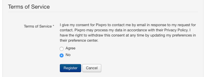 gdpr frontend register