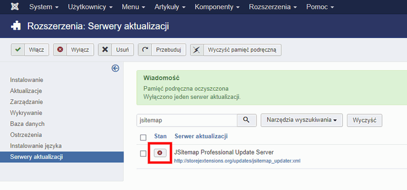 serwery aktualizacji wylaczanie rozszerzenie