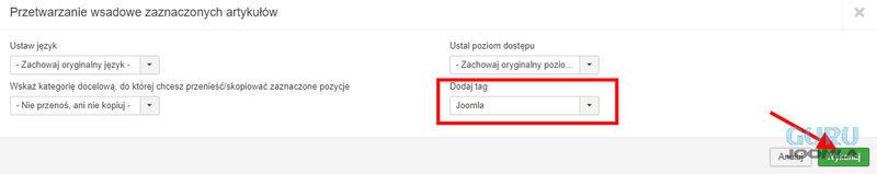 dodanie tagu masowo w Joomla 3