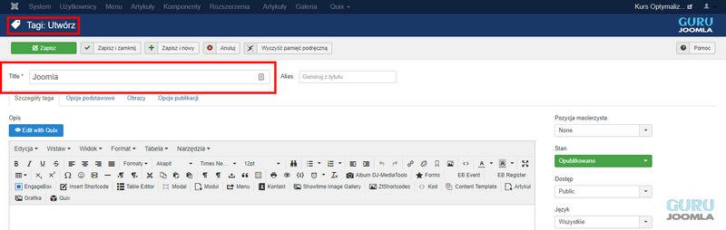 tworzenie tagu w joomla 