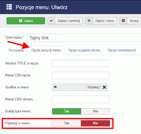 ukryj pozycje menu