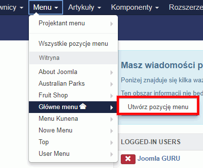 utworz pozycje menu