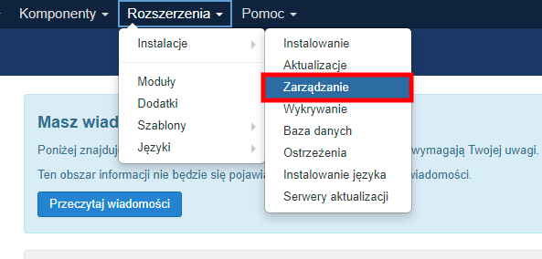 usuwanie rozszerzeń, modułów, dodatków w joomla