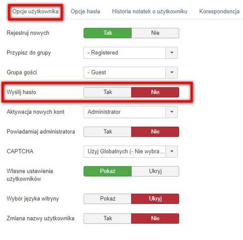 opcja sily hasla joomla3