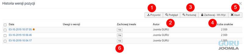 wersjonowanie joomla obsługa opcje