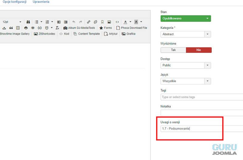 wersjonowanie joomla obsługa uwagi o wersji o