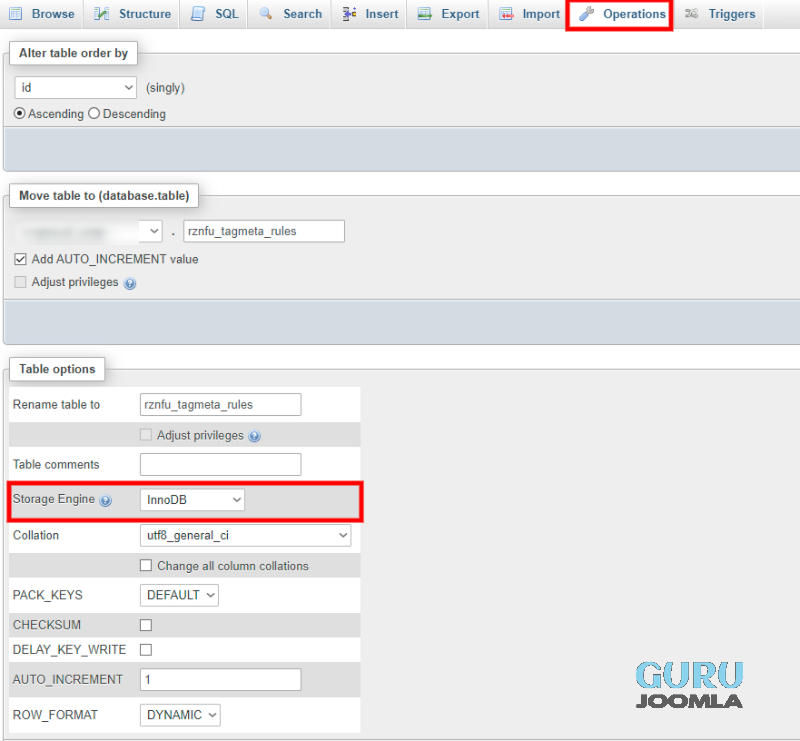 phpmyadmin zmiana engine