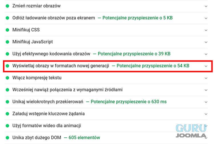Komunikat wyświetlaj obrazy w formatach nowej generacji - Sukces
