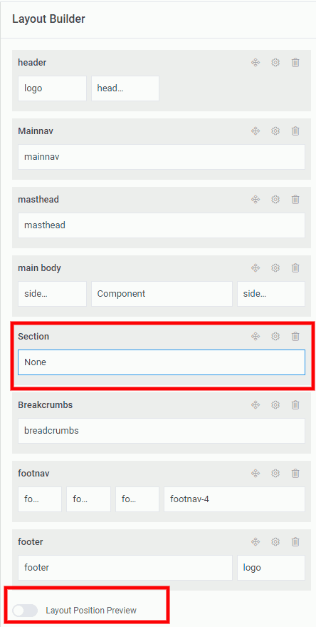 fremework t4 layout podgląd pozycji