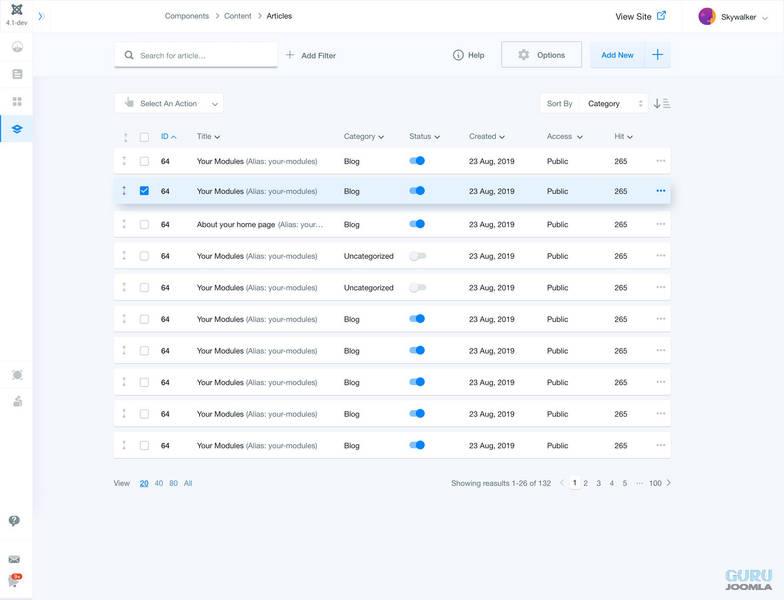 lista artykułów menu boczne schowane joomla 4