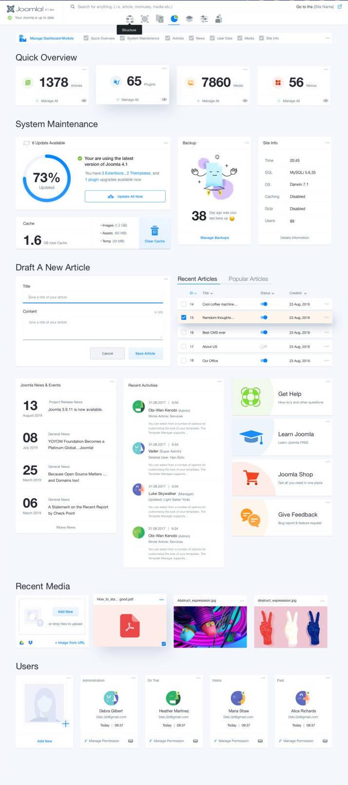 pierwszy koncept 2019 - szablon zaplecza Joomla 4